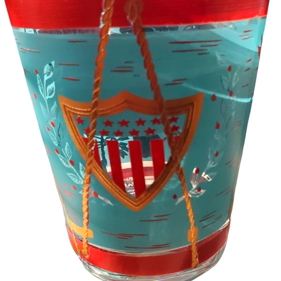 3 American Bald Eagle & Shield Lowball 12 oz Glasses Red Gold Blue USA Lot - Picture 2 of 3